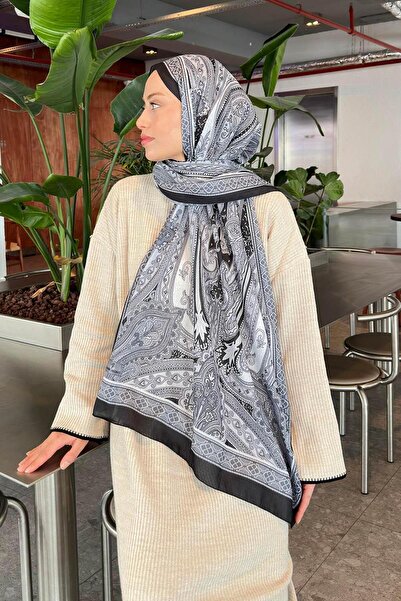 lamelif.com Retro Desen Pamuk Şal Siyah beyaz