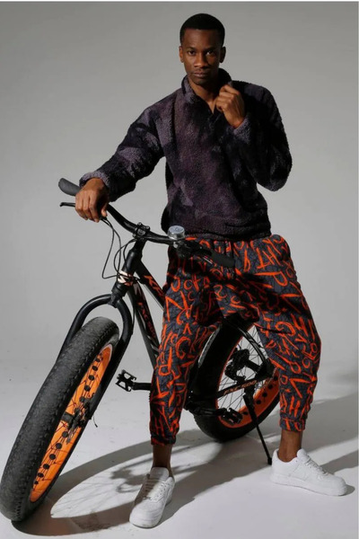 SUPERBLUE Men's Elastic Waist Baggy Orange Baggy Trousers