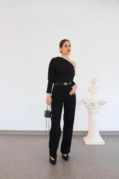 HAZELANNA Palazzo Black Jeans