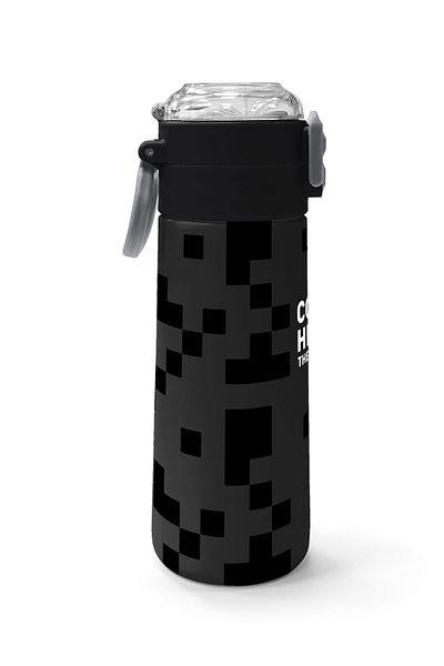 Coral High Kids Black Block Patterned Steel Thermos with Straw and Direct Drinking 500 ml 31894