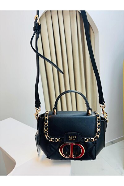 Levidor Siyah Dikdörtgen Omuz Askılı Metal Kilit Kadın El Çanta