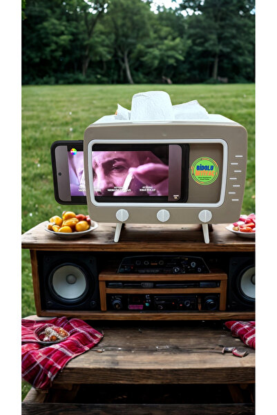 bluvex Tv Görünümlü Peçetelik Telefon Tutucu Peçetelik Masaüstü Peçetelik Dekoratif Peçetelik Retro Peçete