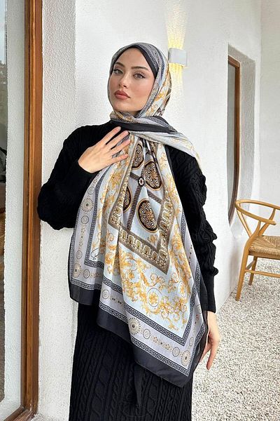 lamelif.com Памучен шал Versa с шарки - черно сиво