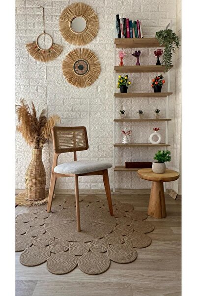 silla Concept Zion Sandalye Teddy Krem Kahve Desenli Kumaş Hasırlı Naturel Ah...