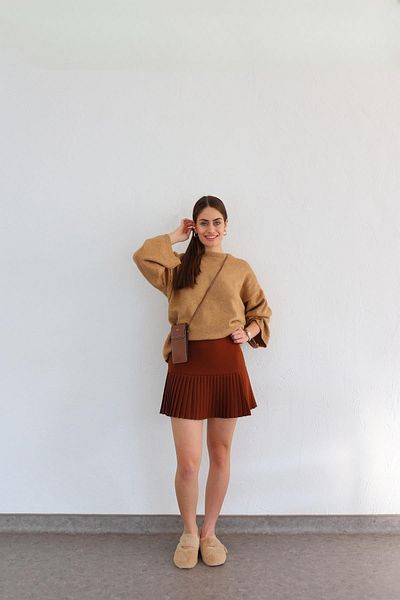HAZELANNA Brown Pleated Skirt