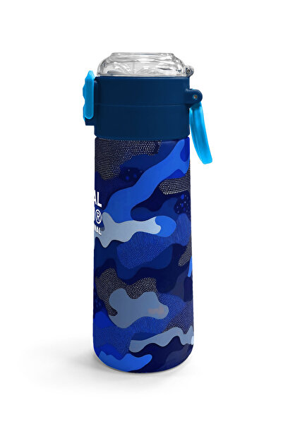 Coral High Kids Navy Blue Saks Camouflage Patterned Straw and Direct Drinking Steel Thermos 500 ml 31889