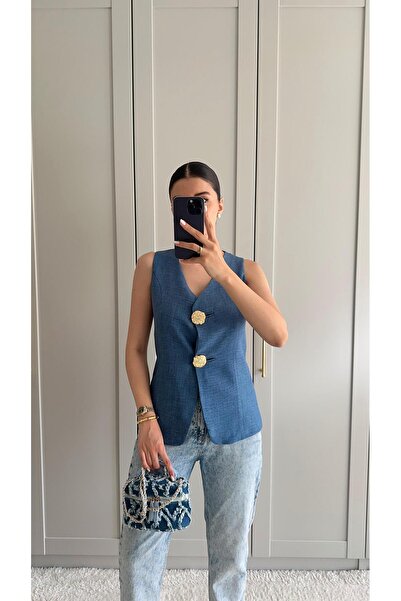 HAZELANNA سترة نيلي - أزرار كبيرة وبطانة