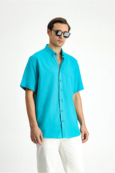 Kiğılı Short Sleeve Regular Fit Button Collar Linen Look Cotton Sports Shirt