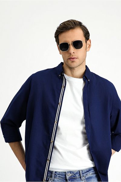 Kiğılı Long Sleeve Regular Fit Button Collar Linen Look Sports Cotton Shirt