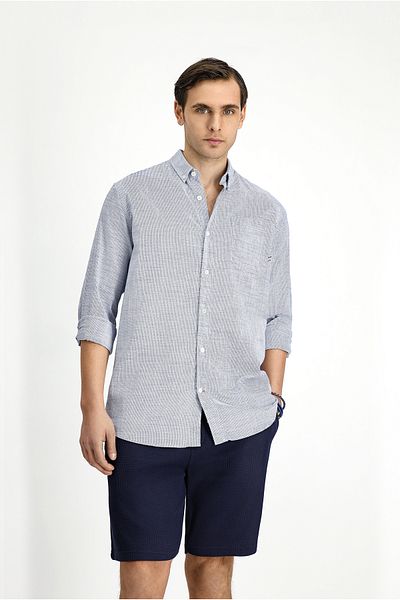 Kiğılı Long Sleeve Regular Fit Patterned Cotton Button Collar Shirt