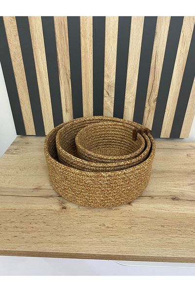 REYGON TEKSTİL wicker ROUND HANDWOVEN BASKET BATHROOM AND KITCHEN ORGANIZER DIAMETER 25-20-15 DEPTH 10 cm