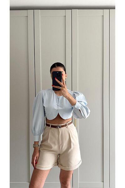 HAZELANNA Cămașă Crop Turcoaz - Design elegant