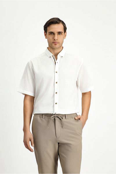 Kiğılı Short Sleeve Regular Fit Button Collar Linen Look Cotton Sports Shirt