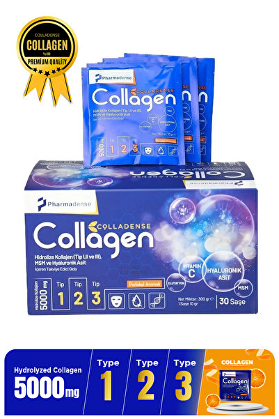 Pharmadense Colladense Collagen Kolajen 30 Saşe 5.000 Mg Tip 1 Tip 2 Tip 3 Portakal Aromalı