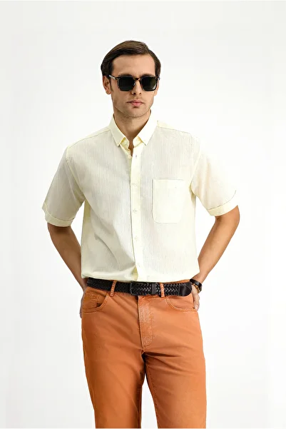 Kiğılı Short Sleeve Regular Fit Button Collar Patterned Cotton Shirt