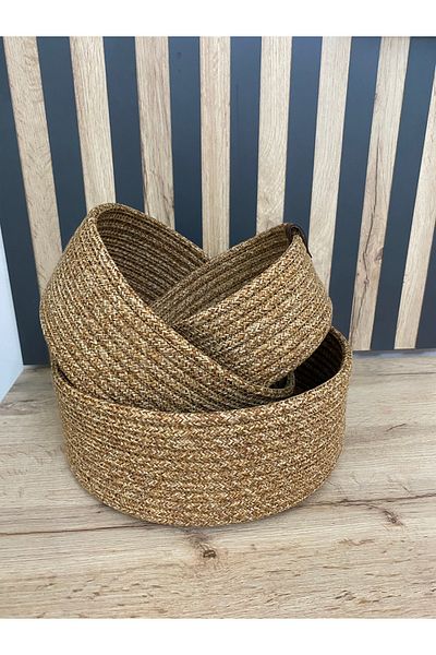 REYGON TEKSTİL wicker ROUND HANDWOVEN BASKET BATHROOM AND KITCHEN ORGANIZER DIAMETER 25-20-15 DEPTH 10 cm