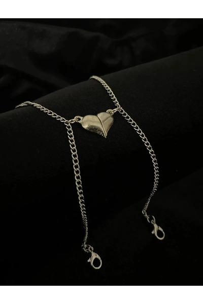 Genel Markalar Mıknatıslı Gümüş Kalpli Bileklik, Sevgili Bilekliği, Arkadaşlı...