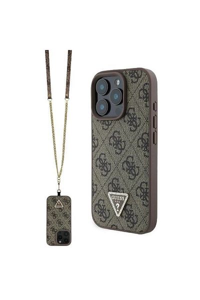 Guess GUESS Genuine Leather Case with Hanger for iPhone 16 Pro - Stylish Design in Brown