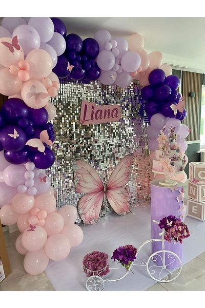 turkuaz parti Purple Butterfly Concept Balloon Set of 45