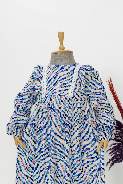 Betül Akbay Kız Çocuk Viskon %100 Pamuk Tesettür Elbise Ahsen Model Uzun Tam Boy Elbise