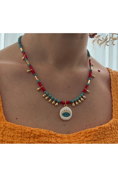 mibrillo Boncuk kolye firuze nazar göz detaylı kolye