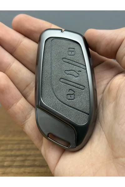 Luxe Aksesuarr Mg Hs Zs 3 Butoane Protejează Cheie Telecomandă Carcasă Metal Piele Gri