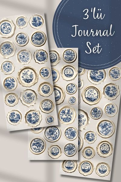 Hume Craft Set de 3 autocolante cu aspect de sigiliu de ceară cu model de faianta Bullet Journal Scrapbook Ambalare
