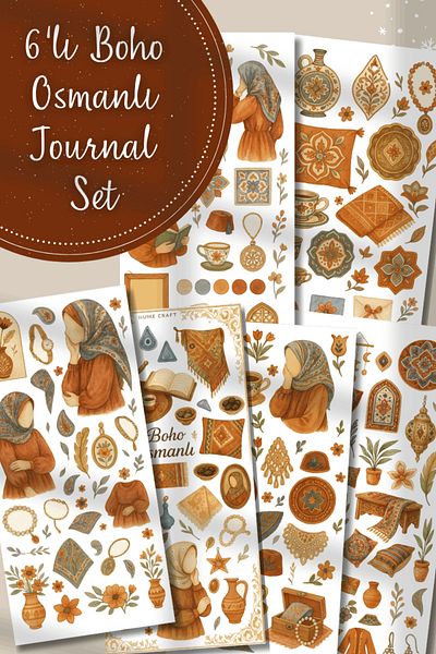Hume Craft Set of 6 Ottoman and Hijab Themed Stickers Set Fit for Bullet Journal Agenda