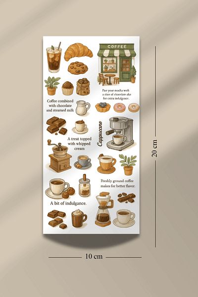 Hume Craft Set of 6 Coffee Themed Stickers Set Fit for Bullet Journal Agenda