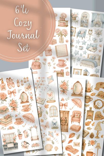 Hume Craft Set of 6 Cozy Sticker Set Fit for Bullet Journal Agenda