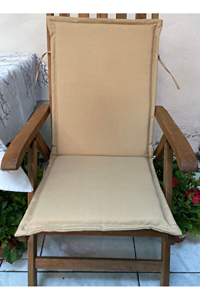 YASTIKMİNDER Koton Kumaş Bej 2 Kademeli Arkalıklı Şezlong Sandalye Minderi