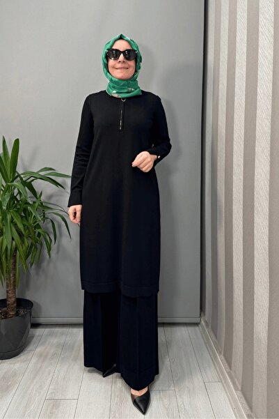 MISS DALIDA Zipper Detailed Knitwear Tunic Black T25Y-6017