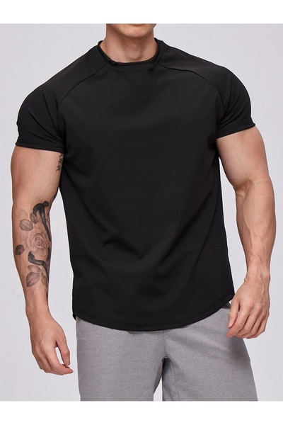 GENIUS STORE Tricou sport pentru bărbați Running Sports Gym Tricou din bumbac pieptănat cu tăietură ovală OVALT-SHİRT