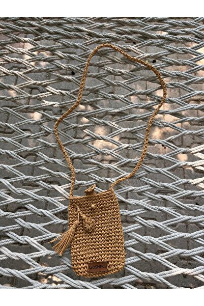 Goshıkı El Örgüsü Açık Kahverengi Kağıt İp Mini Çapraz/Düğmeli Kapaklı Günlük...