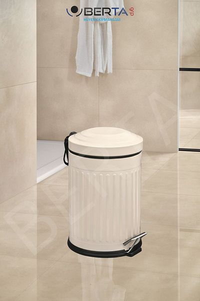 Berta Hijyen Vintage Cream Trash Can with Shock Absorber Lid Striped Luxury Model 5Lt
