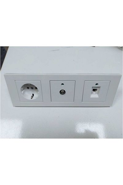 Tenda Ovivo Grano Beyaz Topraklı Priz Uydu Prizi Nümeris Telefon Prizi 3lü Çerçeve