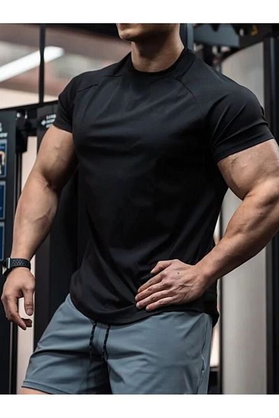GENIUS STORE Ανδρικό αθλητικό μπλουζάκι Running Sports Gym Raglan Oval Cut Χτενισμένο βαμβακερό μπλουζάκι OVALT-SHİRT