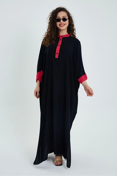 bacc Μαύρο μπλοκ μακρύ γυναικείο φόρεμα - Loose Woven Bcvl-24949