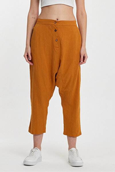 bacc Kadın Maxi Boy Hardal Çift Cepli Düğme Detaylı Düşük Ağ Şalvar Pantolon ...