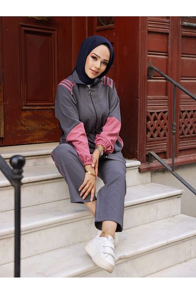 Wovi Moda Hijab Tracksuit Set - Zippered, Black, Women'S, Clothing