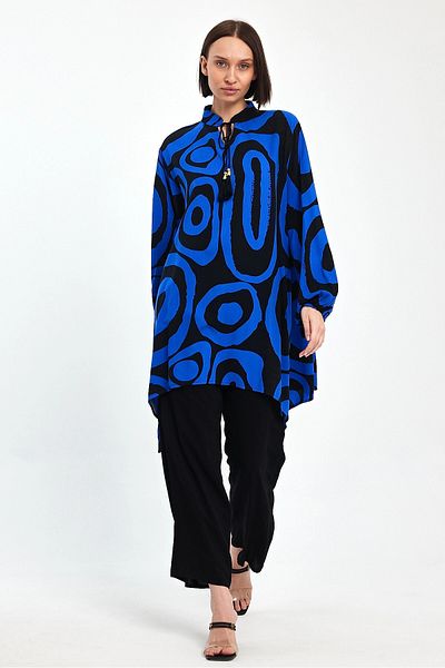 bacc Women's Saks Geometric Patterned Trousers and Long Tunic Bottom Top Set Bcvl- 241017
