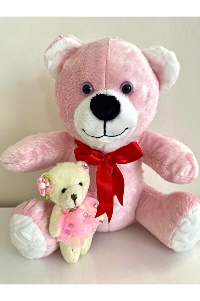 ayıcık Anne Kız Peluş Ayıcık Seti – Pembe Büyük Ayı & Kalpli Mini Oyuncak