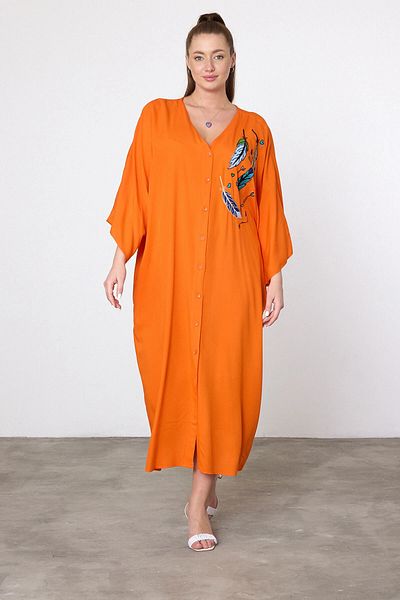 bacc Maxi Size Orange Embroidery Embroidered Woven Viscon Dress Bcvl-25V042