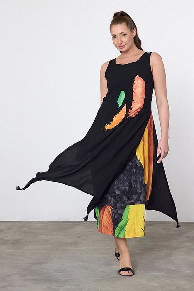 bacc Maxi Size Orange Printed Piece Detailed Viscon Dress Bcvl-252025