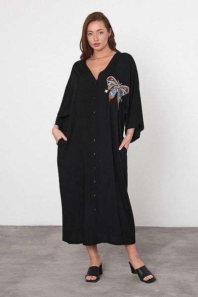 bacc Φόρεμα Maxi Size Μαύρο Κέντημα Κεντημένο Υφαντό Βισκόζη Bcvl-25v048