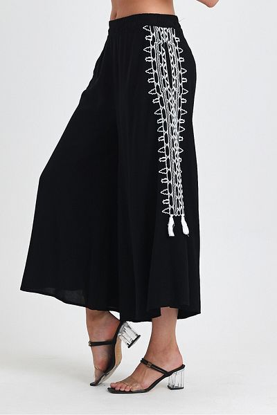 bacc Maxi Size Black Embroidery Embroidered Comfortable Fit Baggy Trousers Bcvl-25929