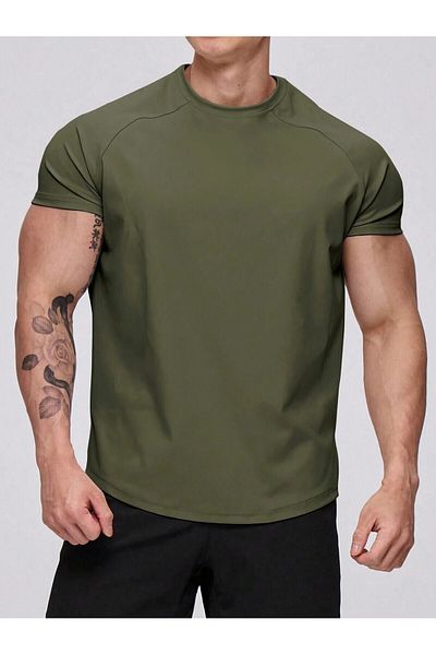 GENIUS STORE Ανδρικό αθλητικό μπλουζάκι Running Sports Gym Raglan Oval Cut Χτενισμένο βαμβακερό μπλουζάκι OVALT-SHİRT