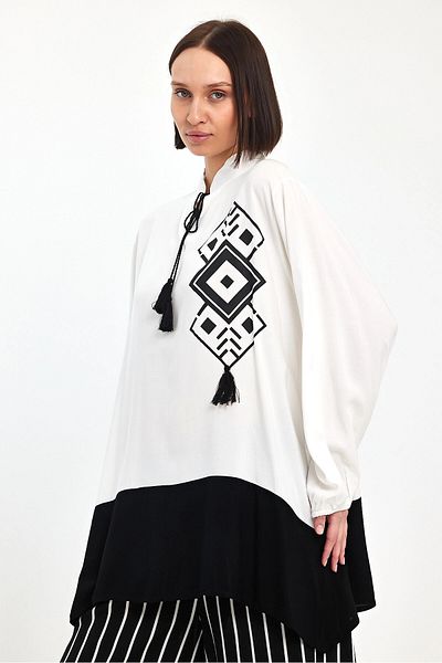 bacc Women's Black Color Blocked Striped Trousers and Long Tunic Bottom Top Set Bcvl- 241021