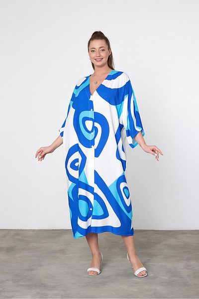 bacc Φόρεμα Maxi Size Blue με στάμπα υφαντό Viscon Bcvl-25905