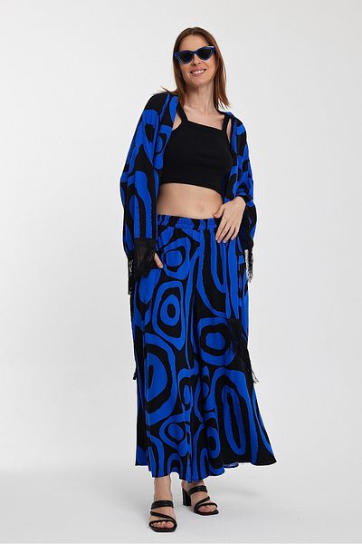 bacc Maxi Boy Saks Tassel Detailed Kimono and Loose Cut Trousers Woven Viscon Bottom Top Set Bcvl-251018